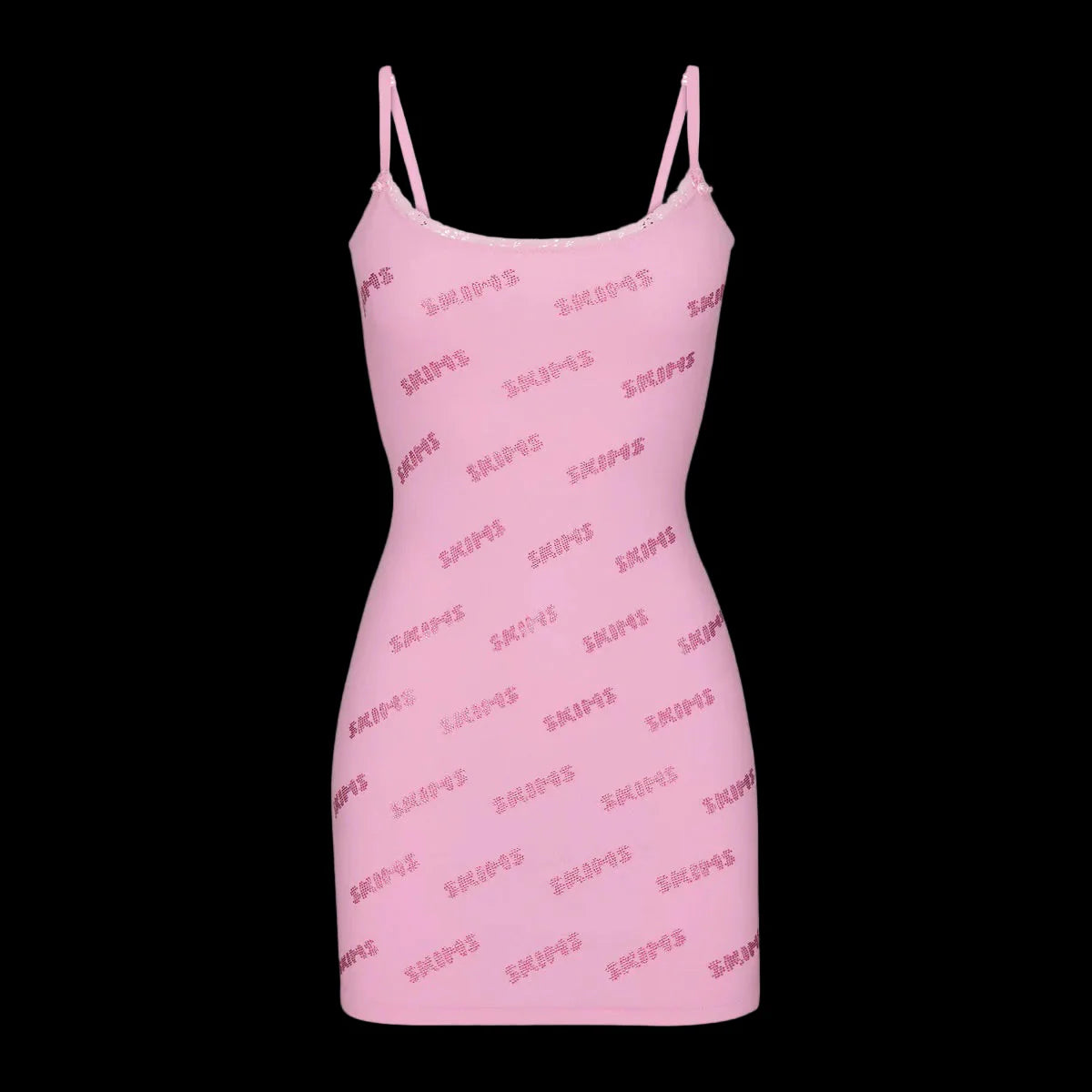 SKIMS Rhinestone Logo Pointelle Mini Slip Dress Pink